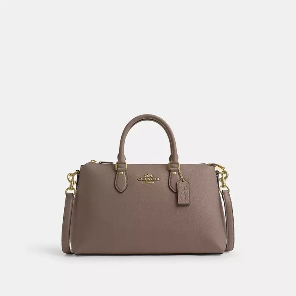 Coach Taupe/Brown Leather Satchel with Removable Strap